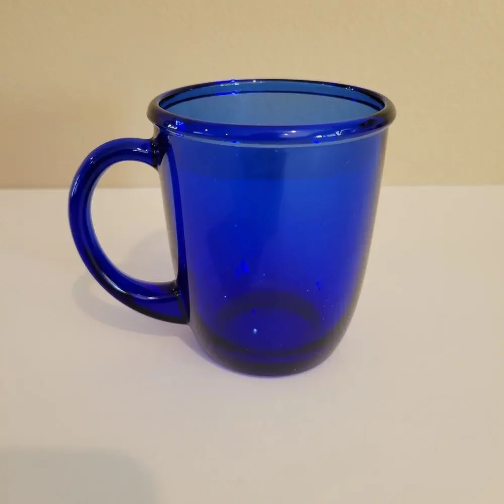 Arcoroc France Cobalt Blue Glass Coffee Mug 3.75